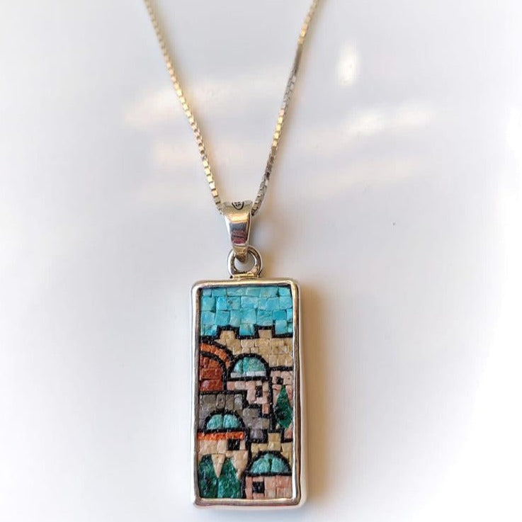 Handmade Jewelry - Micro Mosaic Necklace | Hand Crafted Tiny Old City Of Jerusalem