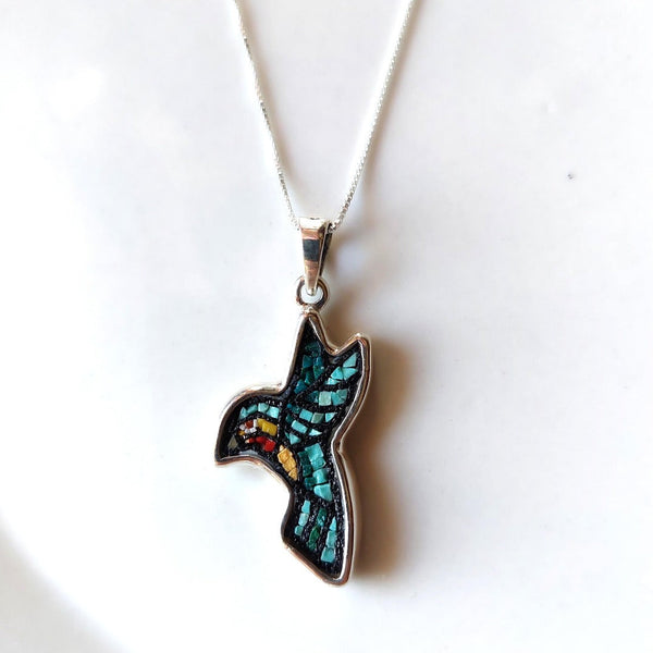 Handmade Jewelry - Sunbird Of Palestine Micro Mosaic Necklace | Hand Crafted Silver Jewelry