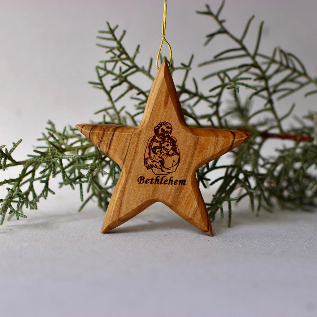 Christmas Star Carved From Olive Wood Ornaments Handmade Palestine