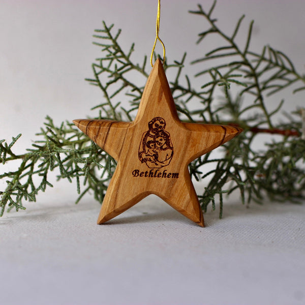 Holiday - Christmas Star Carved From Olive Wood - Ornaments