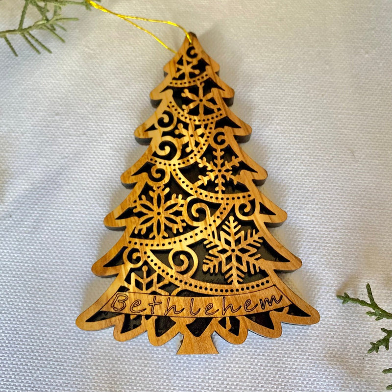 Holiday - Decorated Christmas Tree Carved In Bethlehem - Wood Ornament