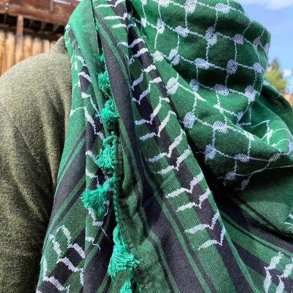 Keffiyehs - Original Keffiyeh Made In Palestine In White On Green Style