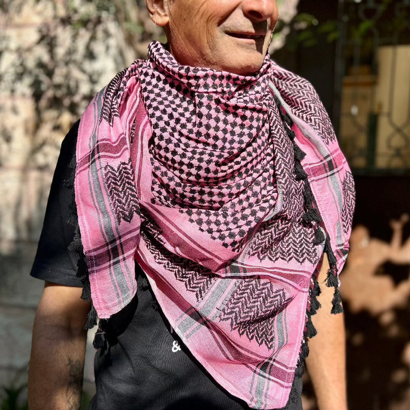 Keffiyehs - Original Palestine-Made Keffiyeh Black On Pink