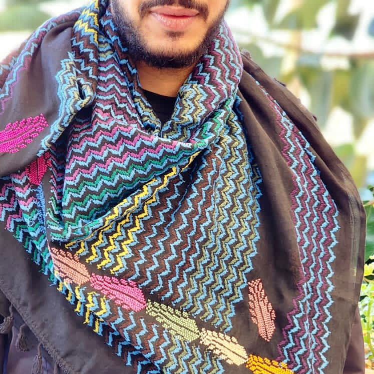 Keffiyehs - Palestinian Tatreez On Keffiyeh From Hebron | Hand Stitched
