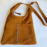 Leather - Palestinian Embroidery And Suede Crossbody Tote Bag With Tatreez