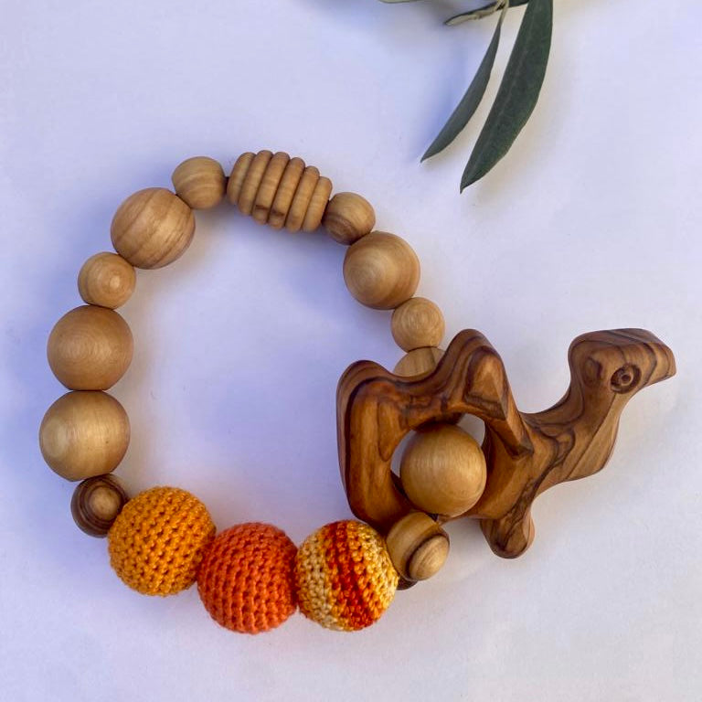 Little Olea - Olive Wood Camel Teething Rings For Infants With Crocheted Beads