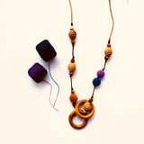 Little Olea - Olive Wood Teething Necklace With Crocheted Purple & Blue Beads