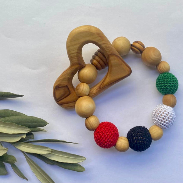 Little Olea - Palestinian Color Olive Wood Teething Rings For Infants With Heart