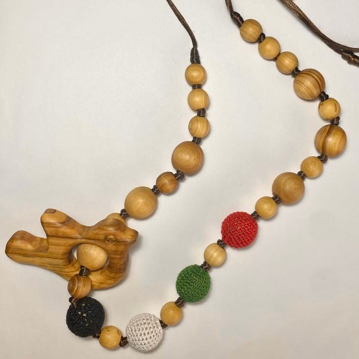 Little Olea - Palestinian National Colors Natural Wooden Nursing Necklace | New Baby Gift