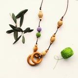 Little Olea - Wooden Nursing Necklace With Crocheted Beads | Green And Purples