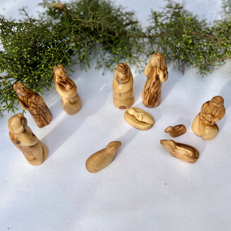 Nativity Sets - Full Olive Wood Nativity Set With 11 Pieces From The Holy Land | Hand Crafted In Bethlehem