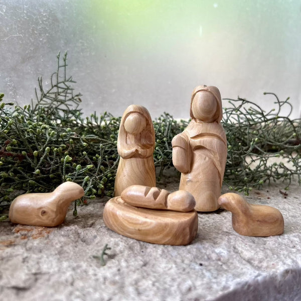 Nativity Sets - Olive Wood Nativity Set With 6 Pieces From The Holy Land | Hand Crafted In Bethlehem