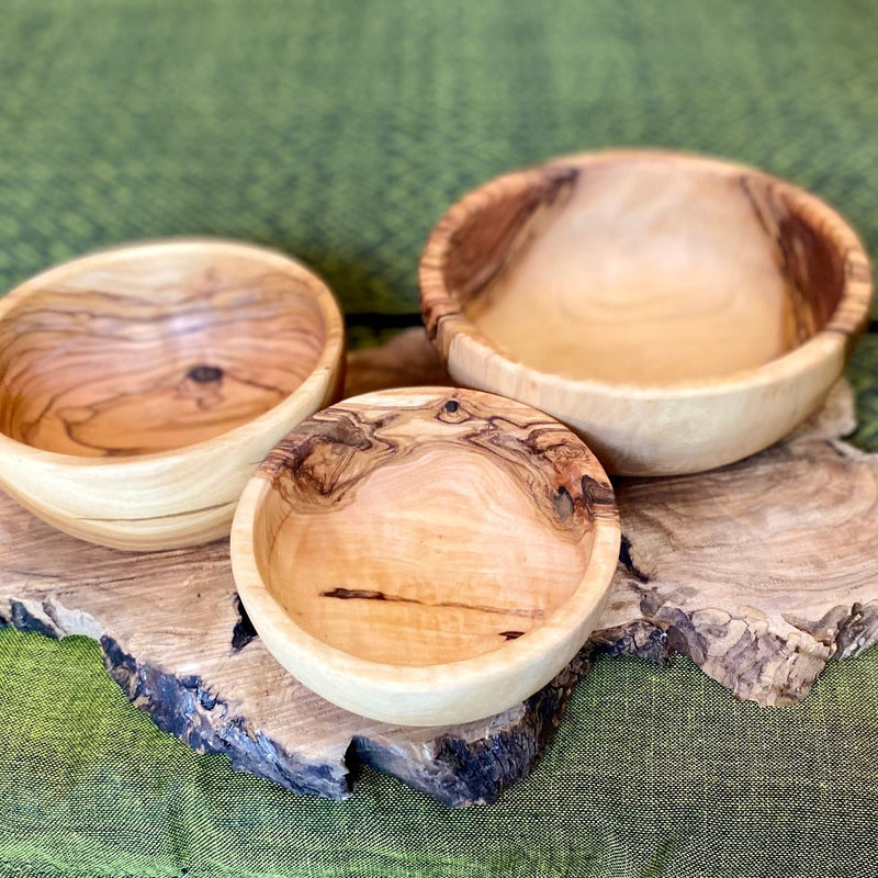 Olive Wood - Wooden Round Mezze Dishes -3 Piece Set From Palestine