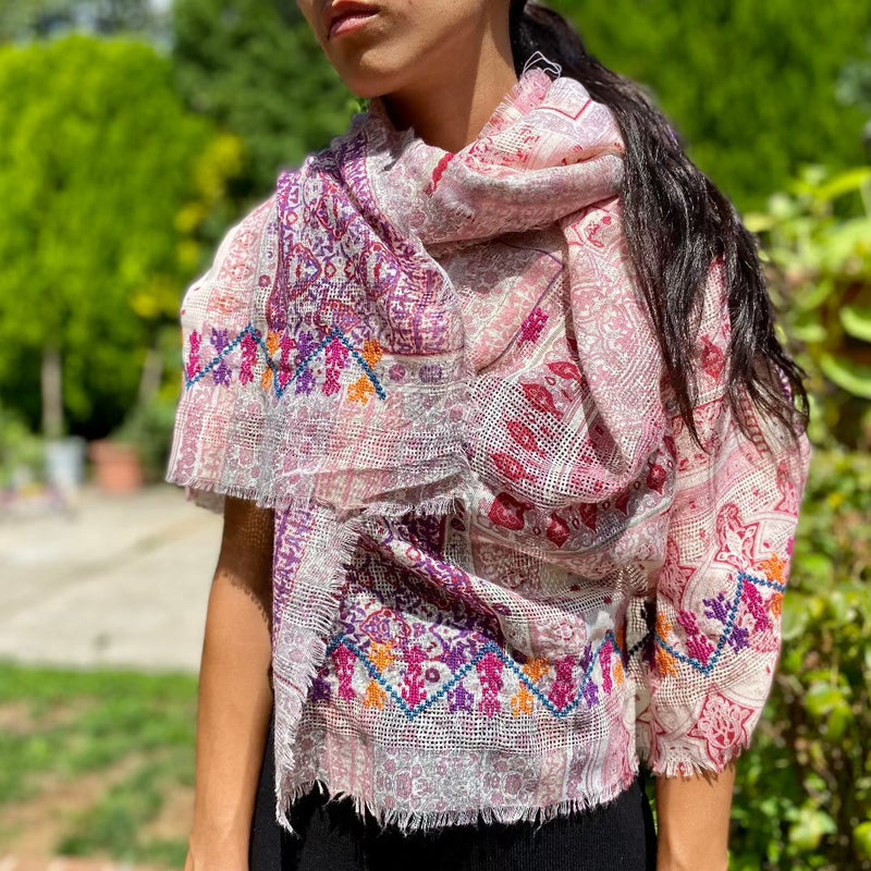 Scarves And Shawls - Hand Embroidered Summer Scarf From Palestine