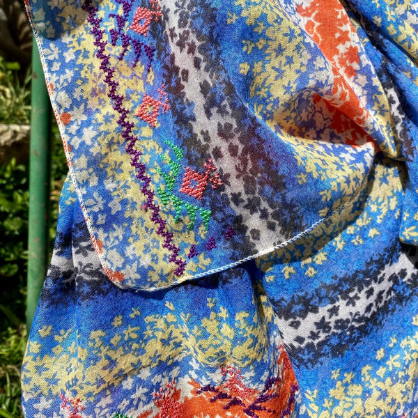 Scarves And Shawls - Palestinian Tatreez On Light Weight Scarf | Embroidered Scarf From Palestine