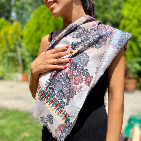 Scarves And Shawls - Palestinian Tatreez On Light Weight Scarf | Embroidered Summer Scarf From Palestine