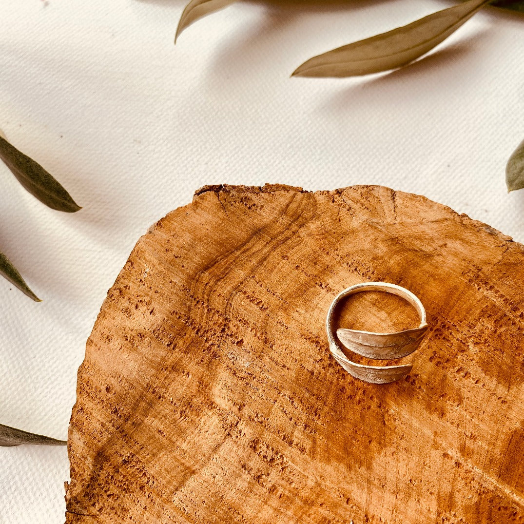 Silver Jewelry - Funky Sterling Silver Ring - Fat Band With 2 Leaf