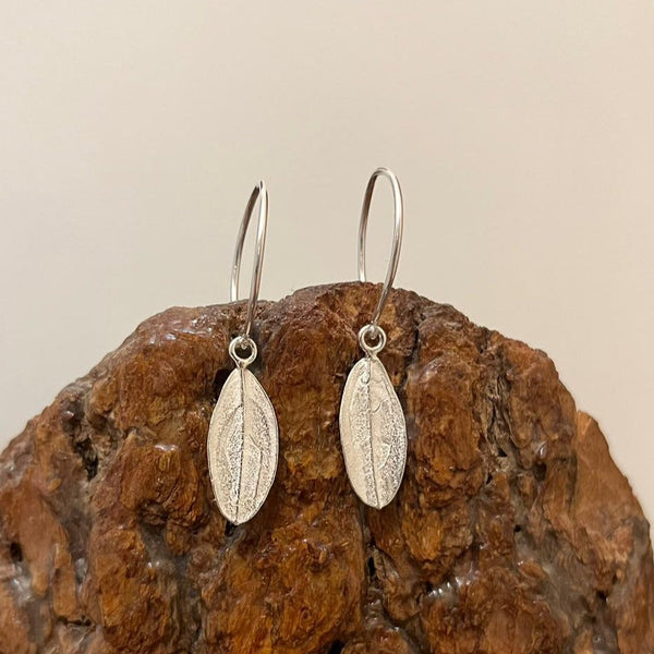 Silver Jewelry - Handcrafted Hook Small Olive Leaf Earring In Sterling Silver From Bethlehem
