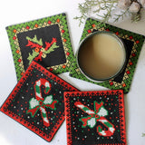 Tatreez - Embroidered Fabric Christmas Coasters With Tatreez
