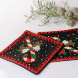 Tatreez - Gaza Women Embroidered Fabric Christmas Coasters With Tatreez