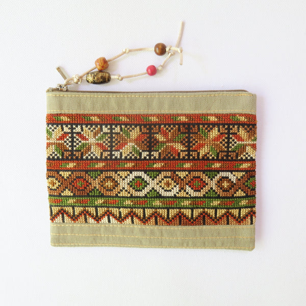 Tatreez - Hand-Woven Make Up Purse With Embroidery (Beige)