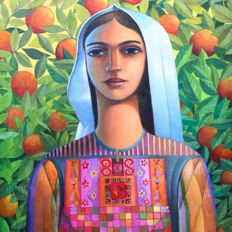 Art - Palestinian Artist Sliman Mansour Print - Portrait With Oranges