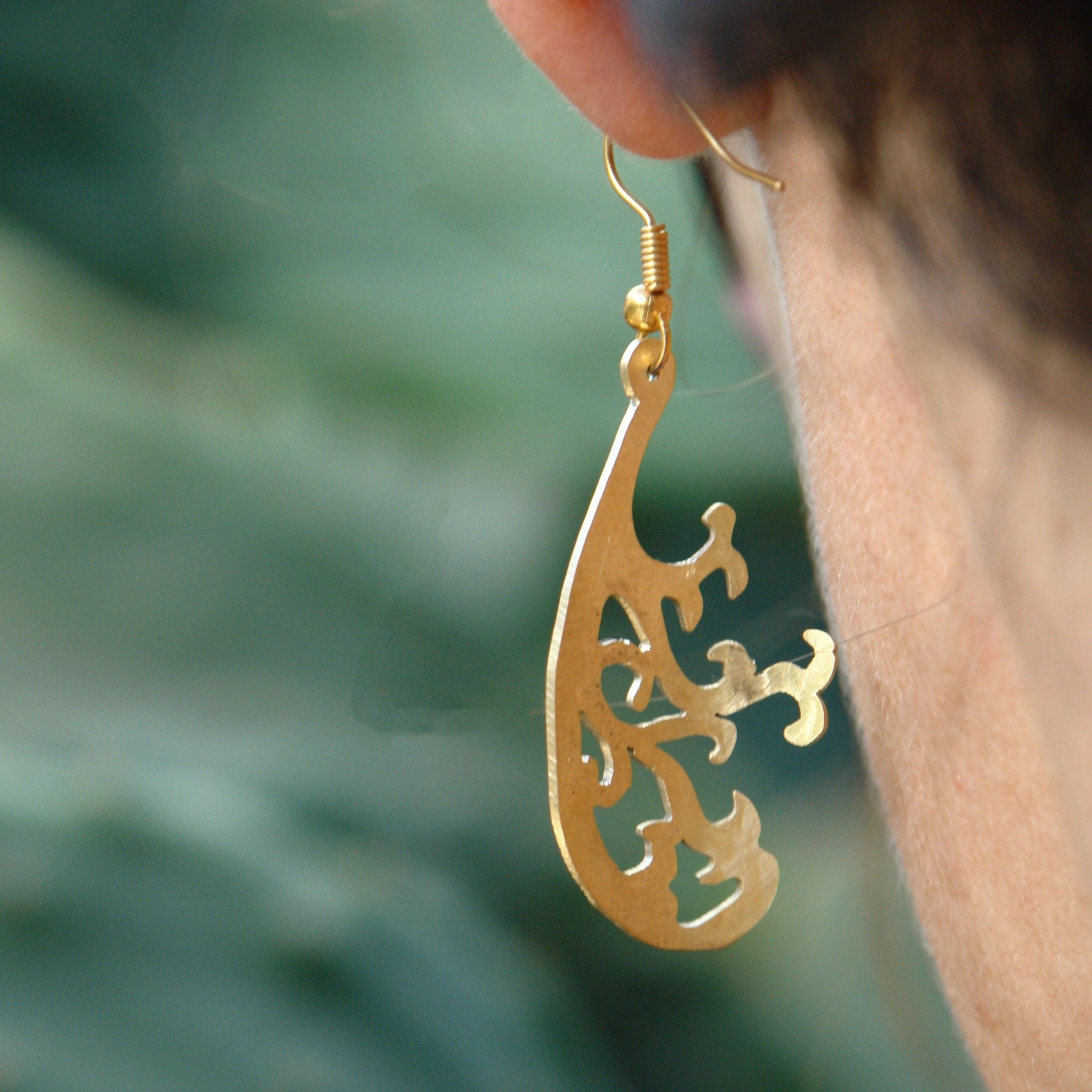 Brass Jewelry - Intricate Curved Tree Earrings