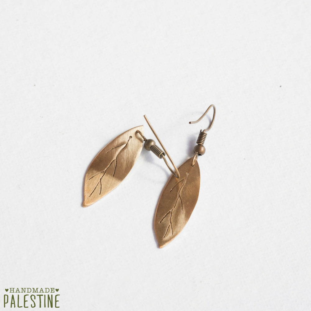 Olive Leaf Earrings in Brass | Handmade Palestine