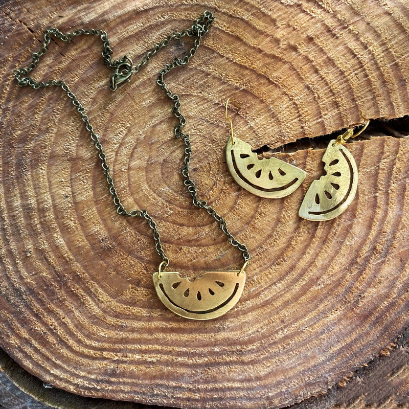 Brass Jewelry - Palestinian Watermelon Necklace & Earring Gift Set