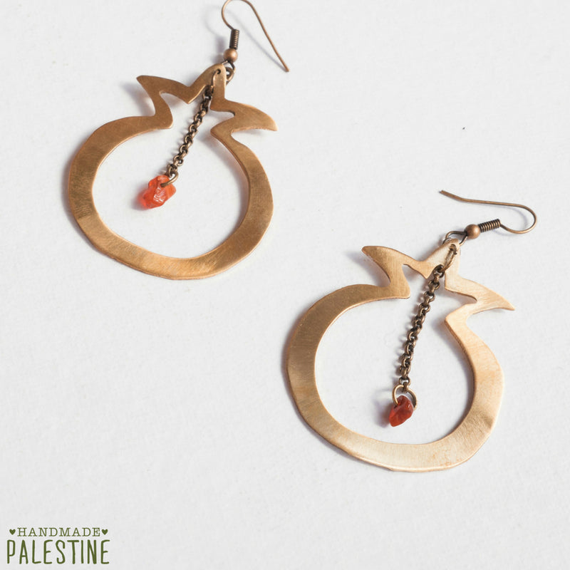 Brass Jewelry - Pomegranate Earrings In Hand Cut Brass With Red Bead