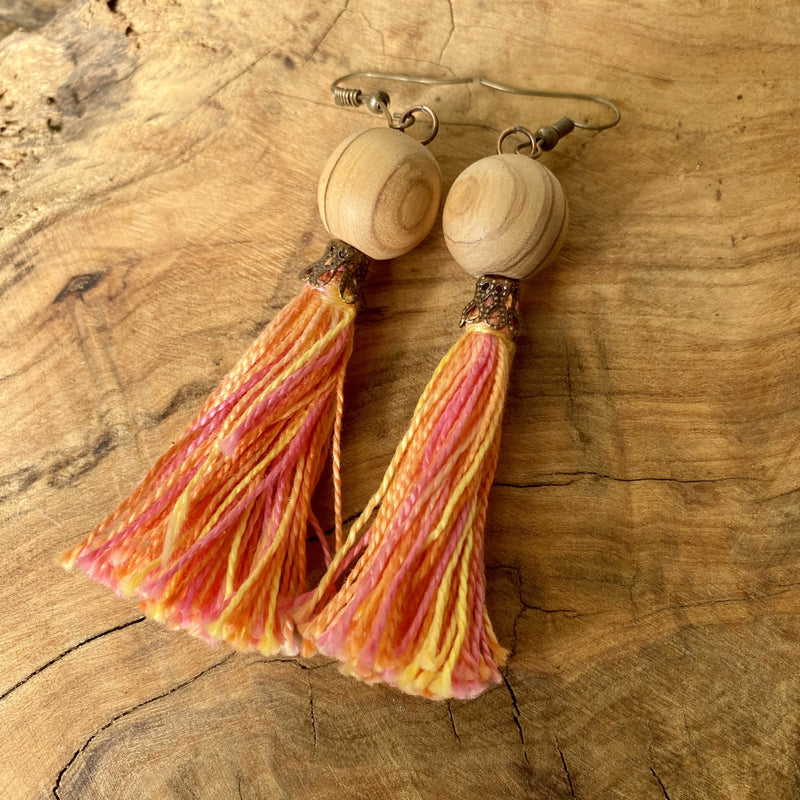 Handmade Jewelry - Tassel Earring With Olive Wood Beads