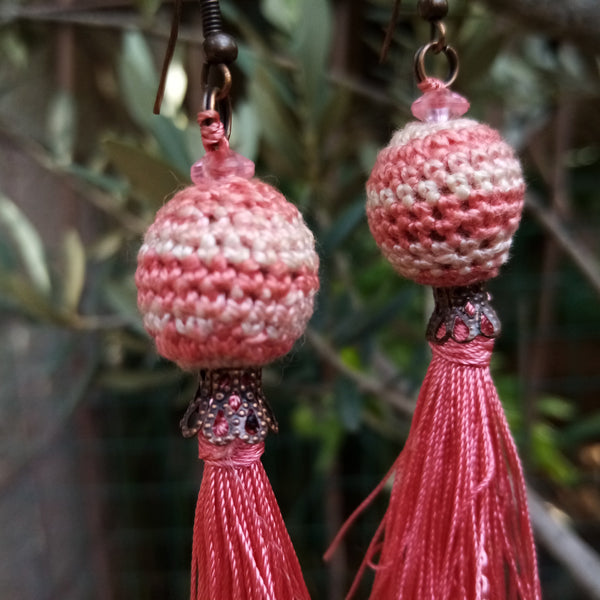 Handmade Jewelry - Tassel Earrings With Crocheted Beads