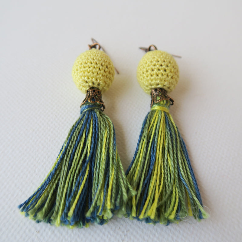 Handmade Jewelry - Tassel Earrings With Crocheted Olive Wood Beads