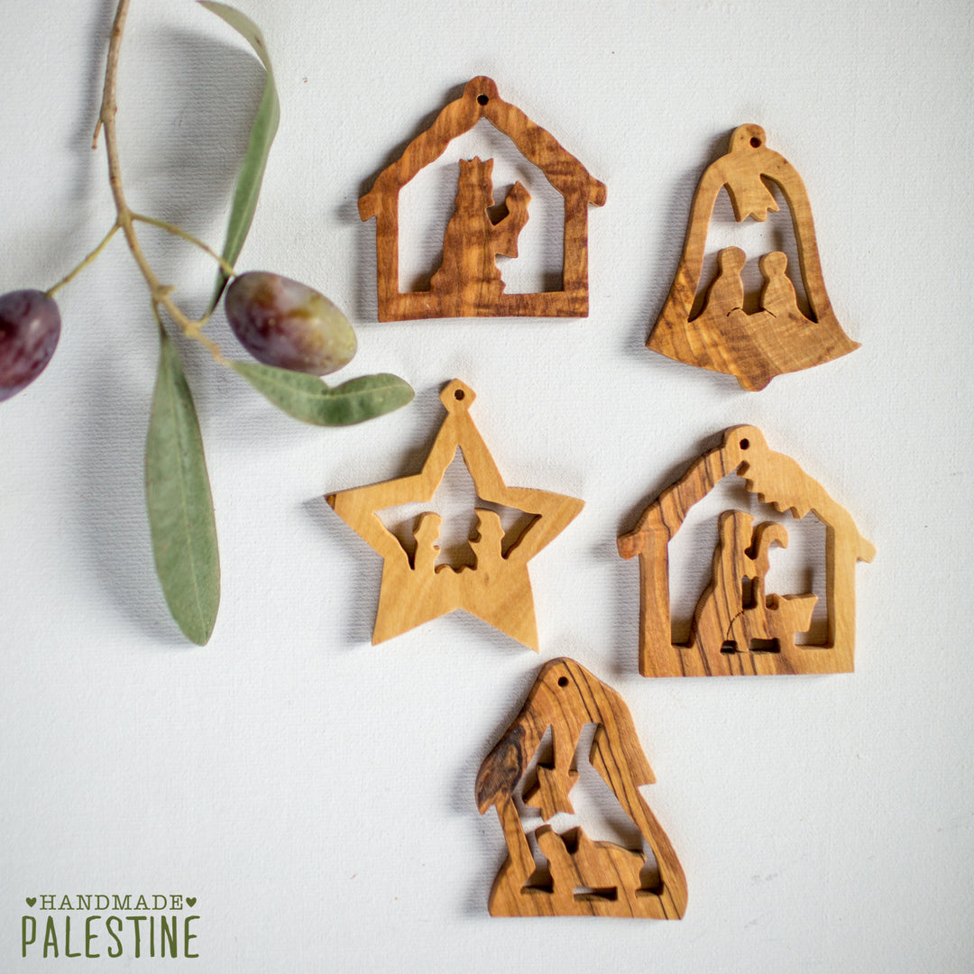 Holiday - Christmas Ornaments - Olive Wood Pack Of 5