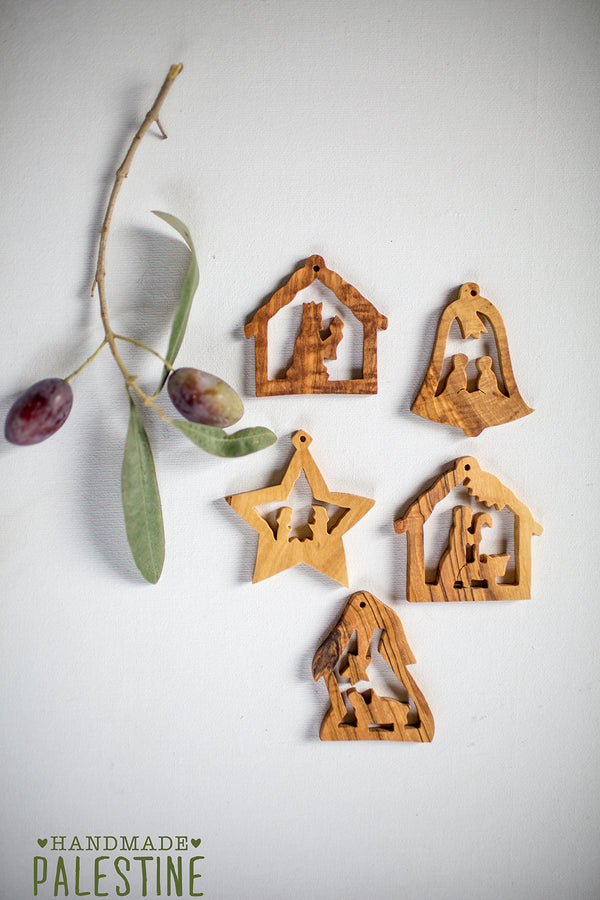 Holiday - Christmas Ornaments - Olive Wood Pack Of 5