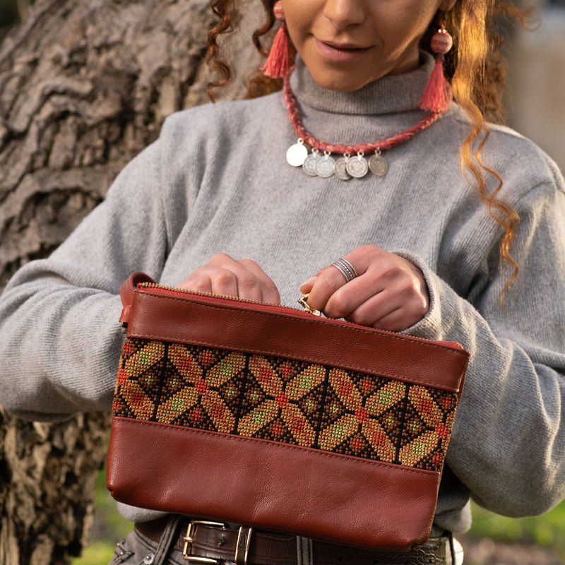 Leather & Clothing - Leather Clutch Purse With Embroidery