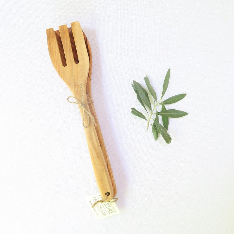 Olive Wood - Large Fork & Spoon Bundle - Salad Utensils