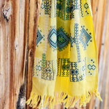 Scarves And Shawls - Handmade Embroidered Palestinian Scarf On Yellow Fabric