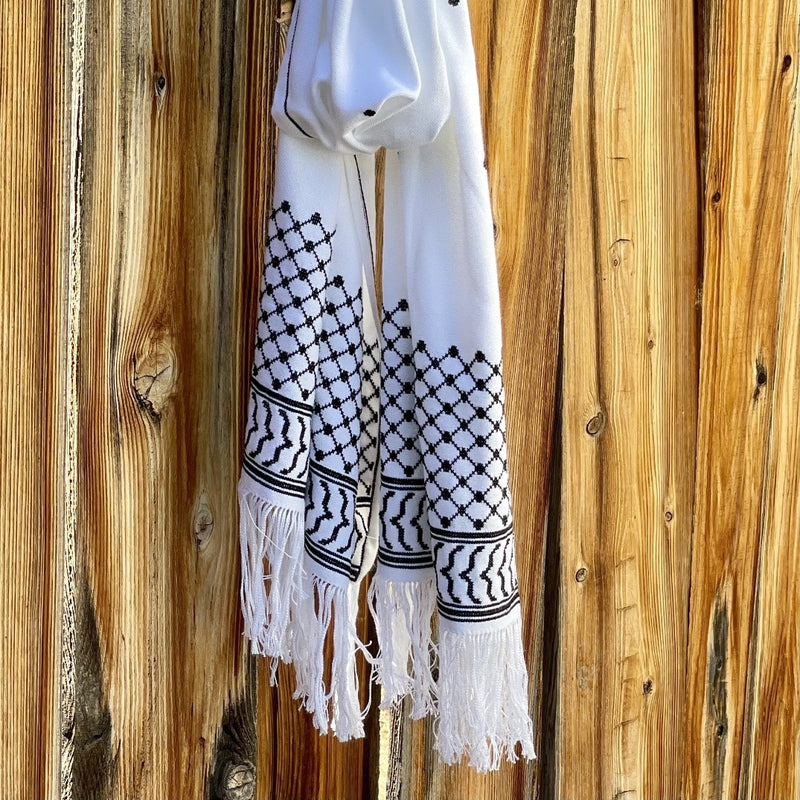 Scarves And Shawls - [NEW] Black And White Keffiyeh Embroidered Shawl