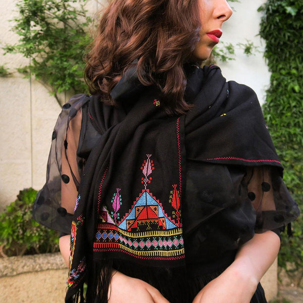 Scarves And Shawls - Shawl With Embroidery Tatreez - Cypress & Tree