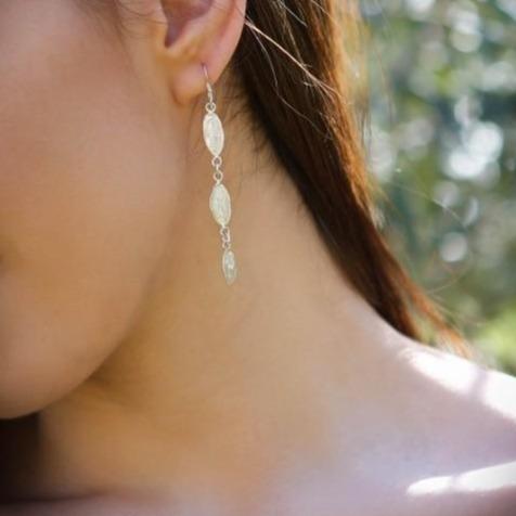 Silver Jewelry - Dangling 3-Olive Leaf Earring In Sterling Silver
