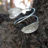 Silver Jewelry - Funky Sterling Silver Ring 2 Leaves On Skinny Wire