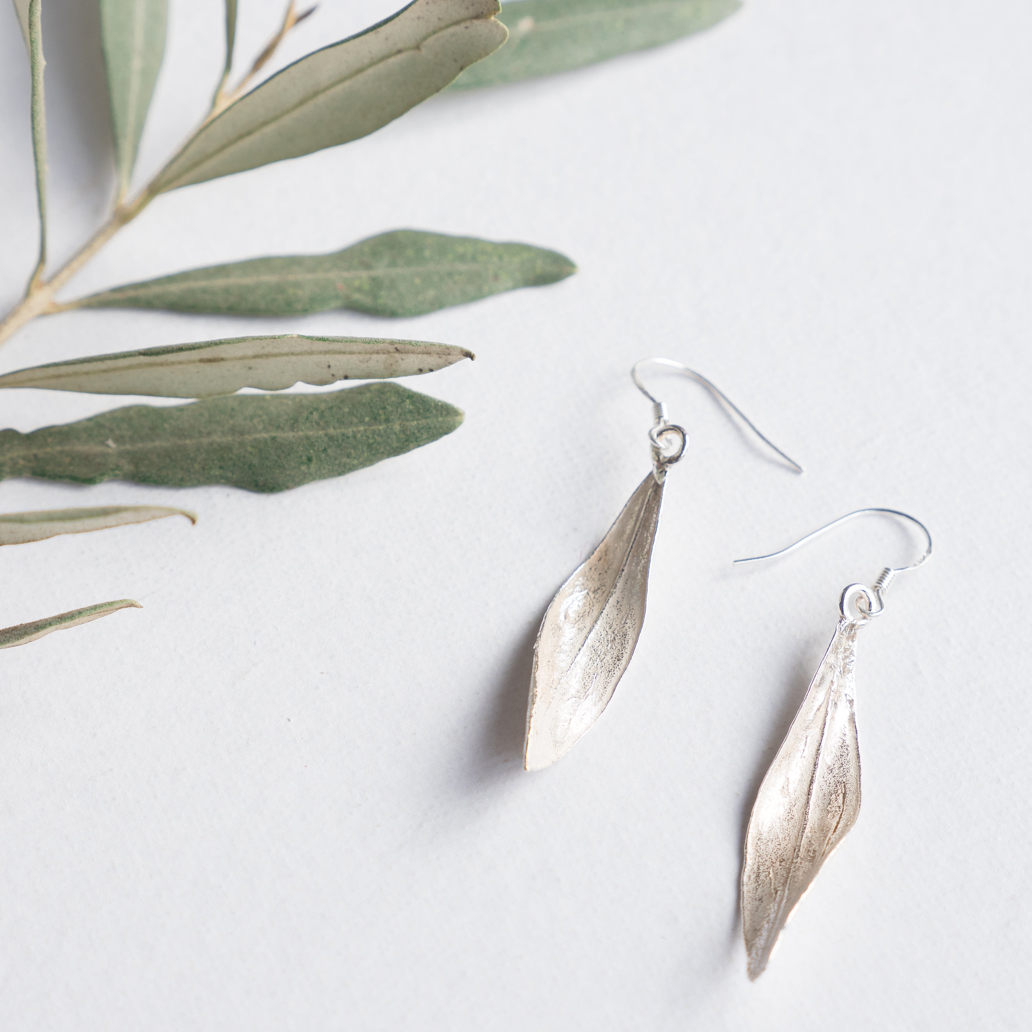 Sterling Silver Earrings - Twisted Olive Leaf | Handmade Palestine