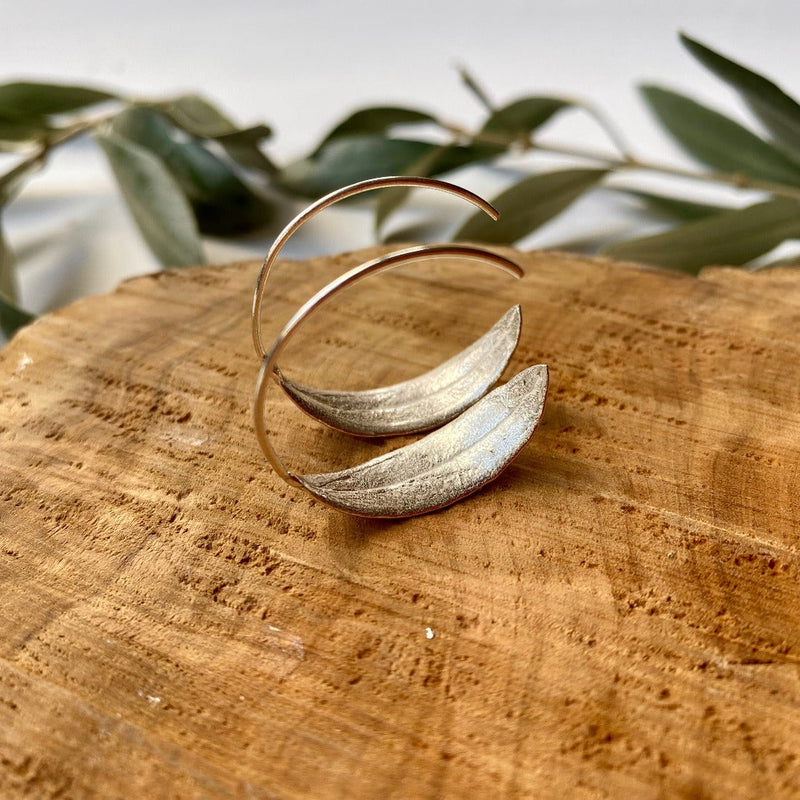 Silver Jewelry - Hoop Olive Leaf Earring In Sterling Silver