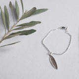 Silver Jewelry - Olive Leaf Charm Dangling On A Chain Bracelet In Sterling Silver