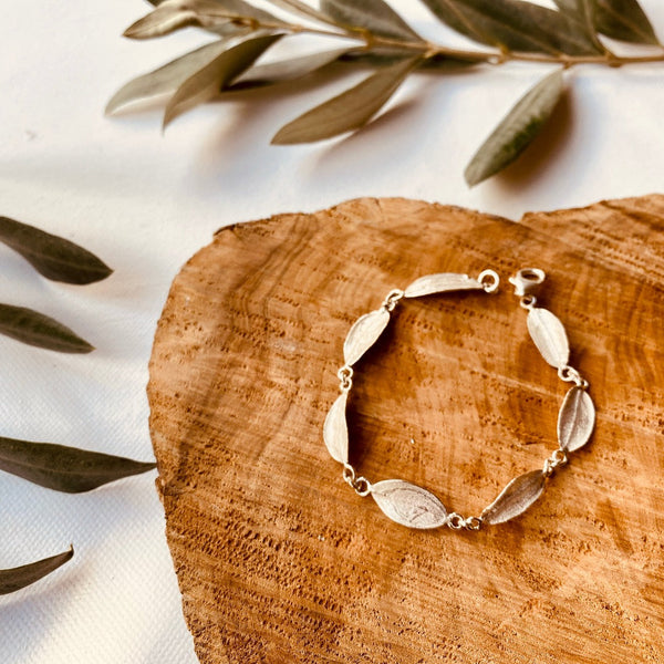 Silver Jewelry - Olive Leaf Linked Bracelet In Sterling Silver