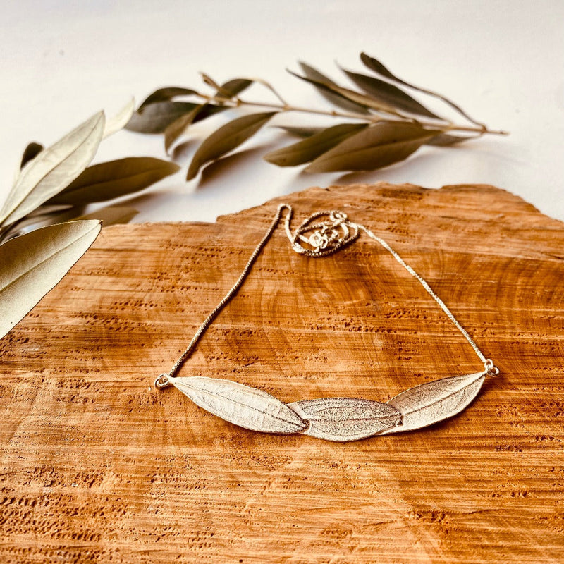 Silver Jewelry - Sterling Silver Necklace Of 3 Olive Leaf-Arch