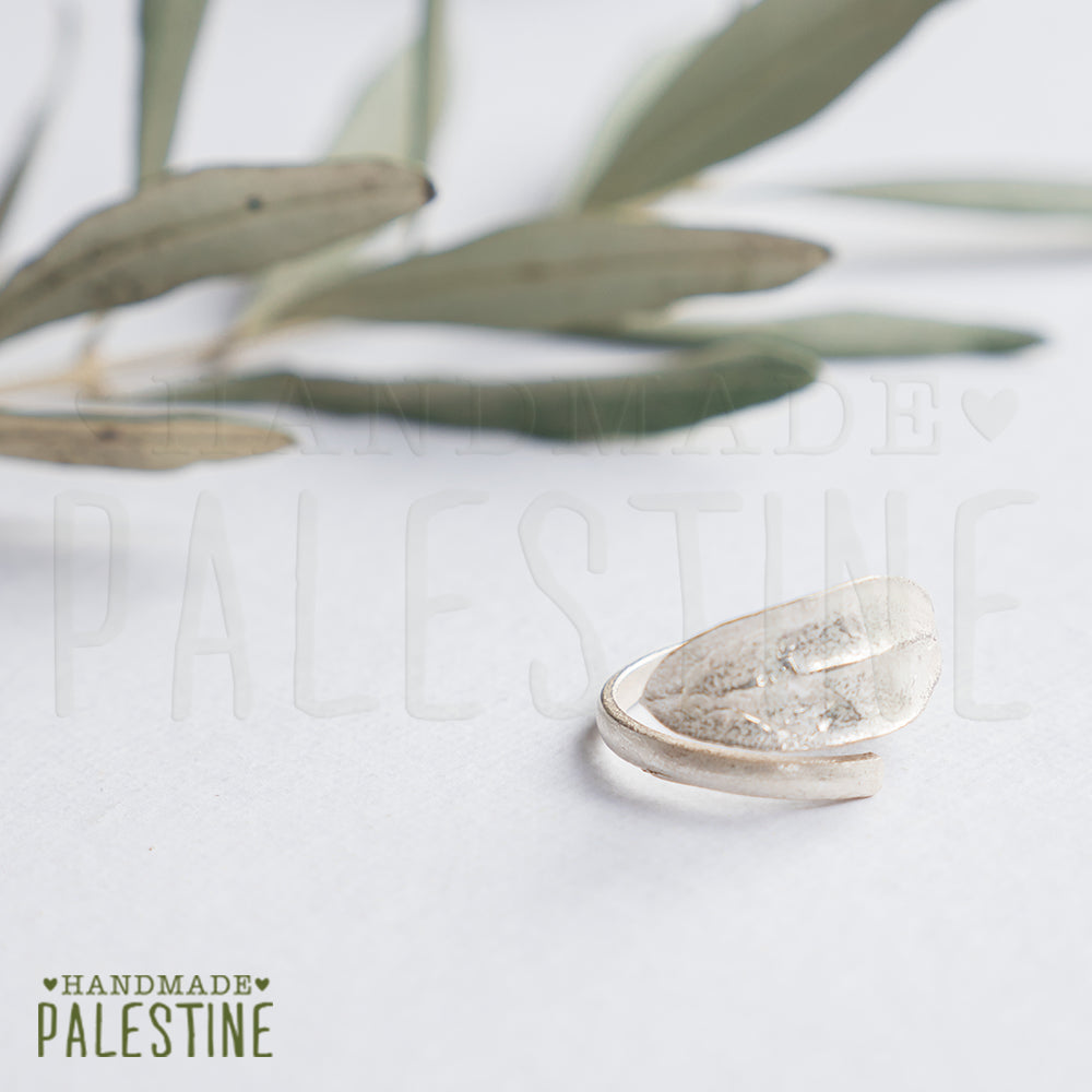 Sterling Silver Ring - Olive Leaf on Band | Handmade Palestine