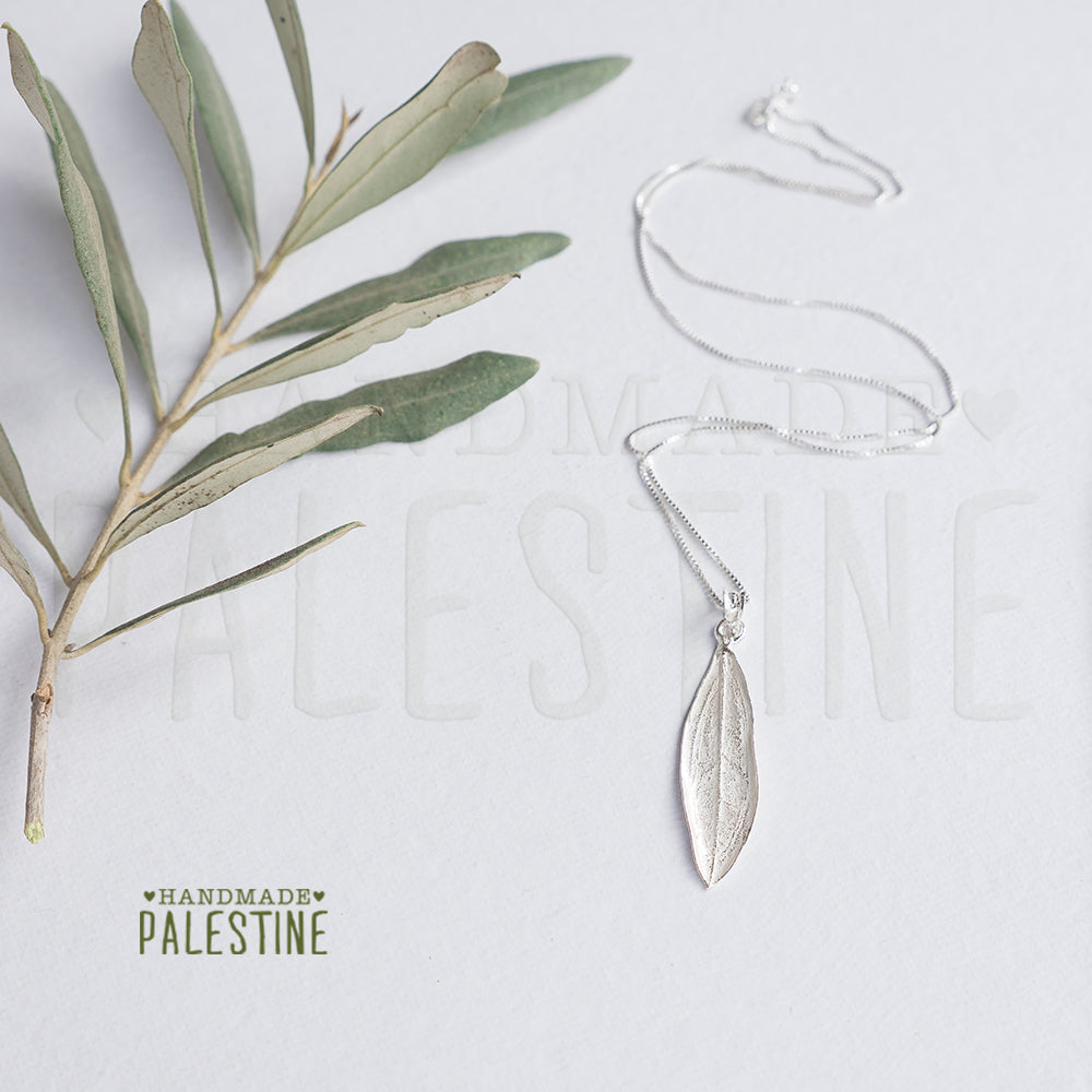 Silver Jewelry - Sterling Silver - Single Olive Leaf Necklace