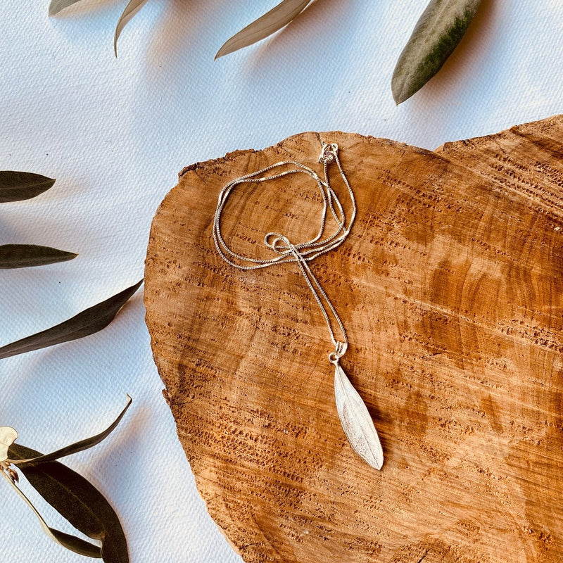 Silver Jewelry - Sterling Silver - Single Olive Leaf Necklace